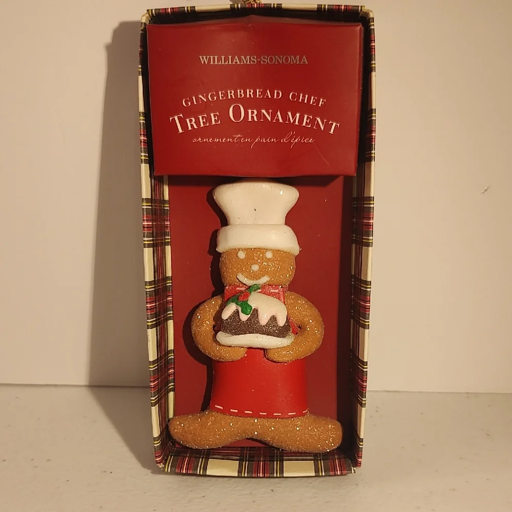 Williams Sonoma Festive Gingerbread Ornament - Brown, White, Red